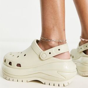 CROCS Cream Platform Mules